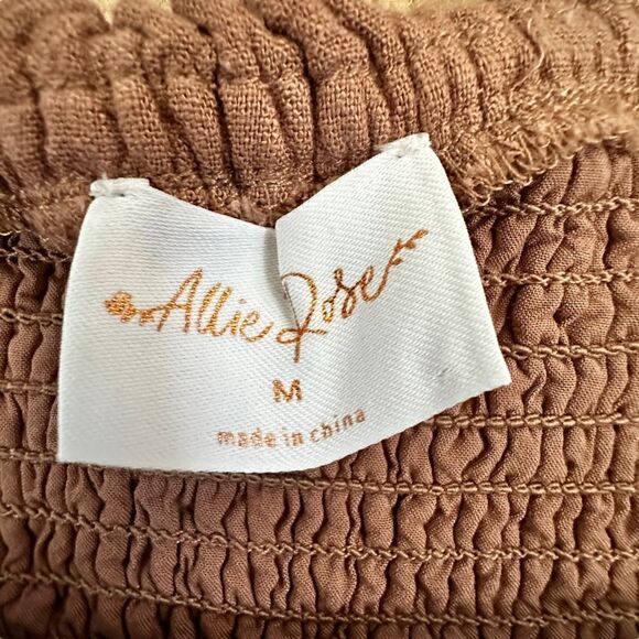 Allie Rose ~ Brown smocked strapless jumper ~ size M ~ cotton/linen blend - Picture 7 of 16